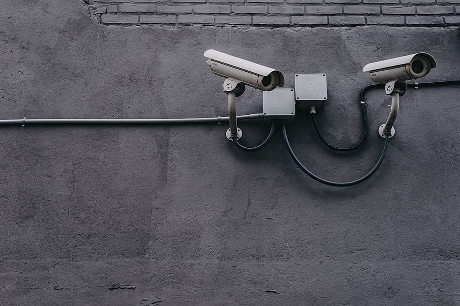 concrete, wall, pipe, cctv, camera, security, protection, security camera HD wallpaper