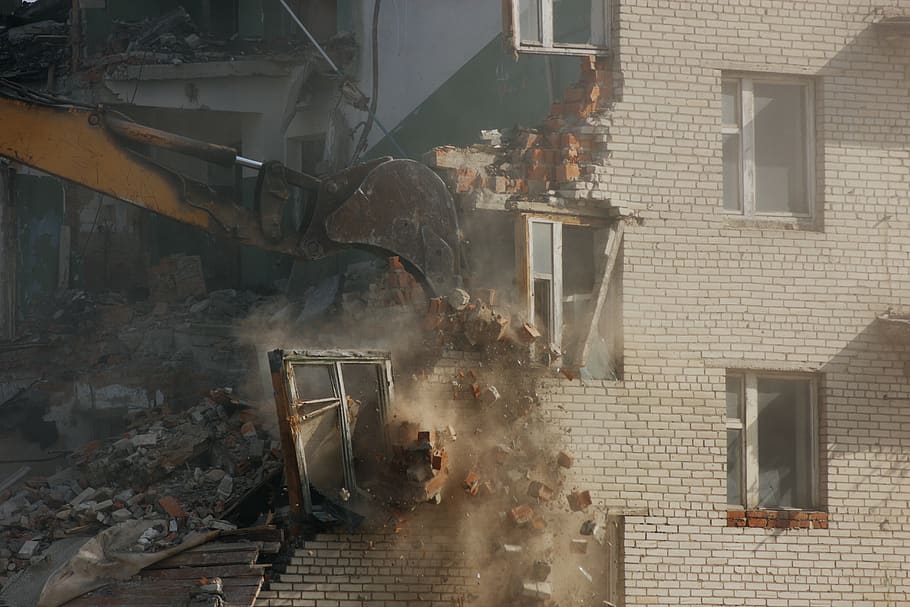 beige brick building, demolition, metropolis, urban, city, town HD wallpaper