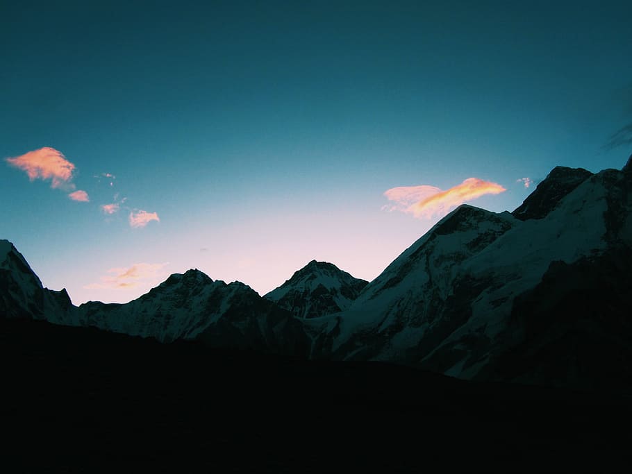 mountain range covered by white snow, sky, cloud, silhouette HD wallpaper