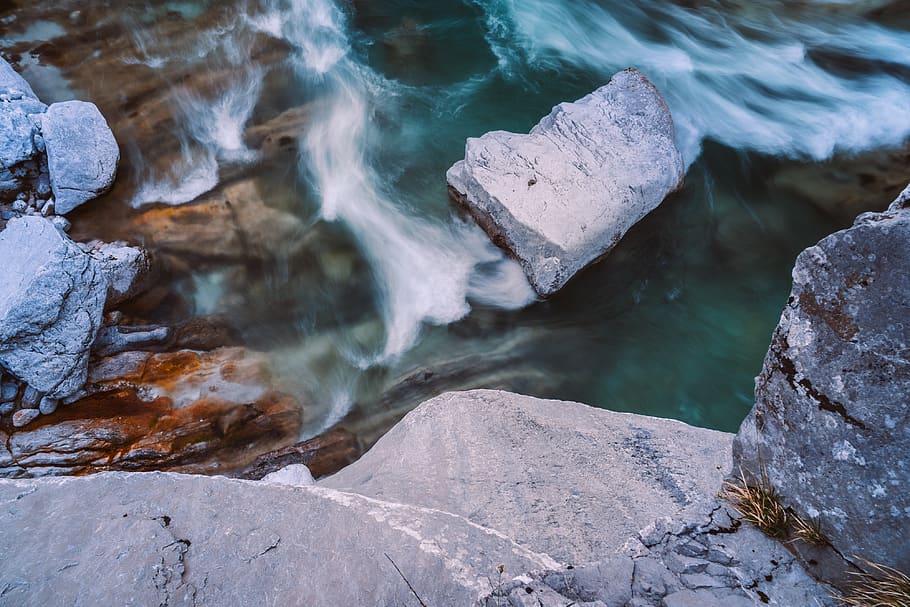 gray rocks, water, solid, beauty in nature, rock - object, no people HD wallpaper