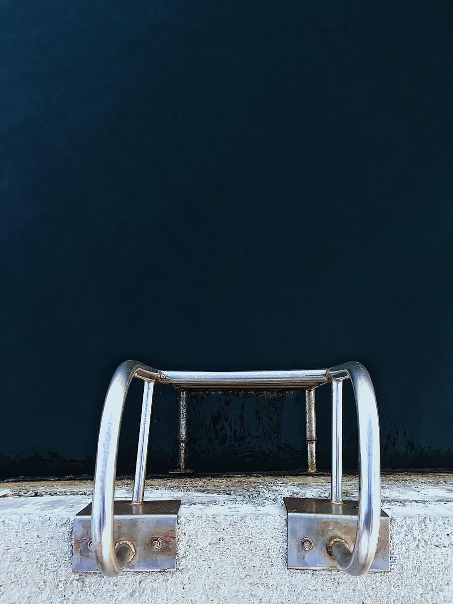 Silver Pool Ladder, antique, beach, blue, design, high angle shot HD wallpaper