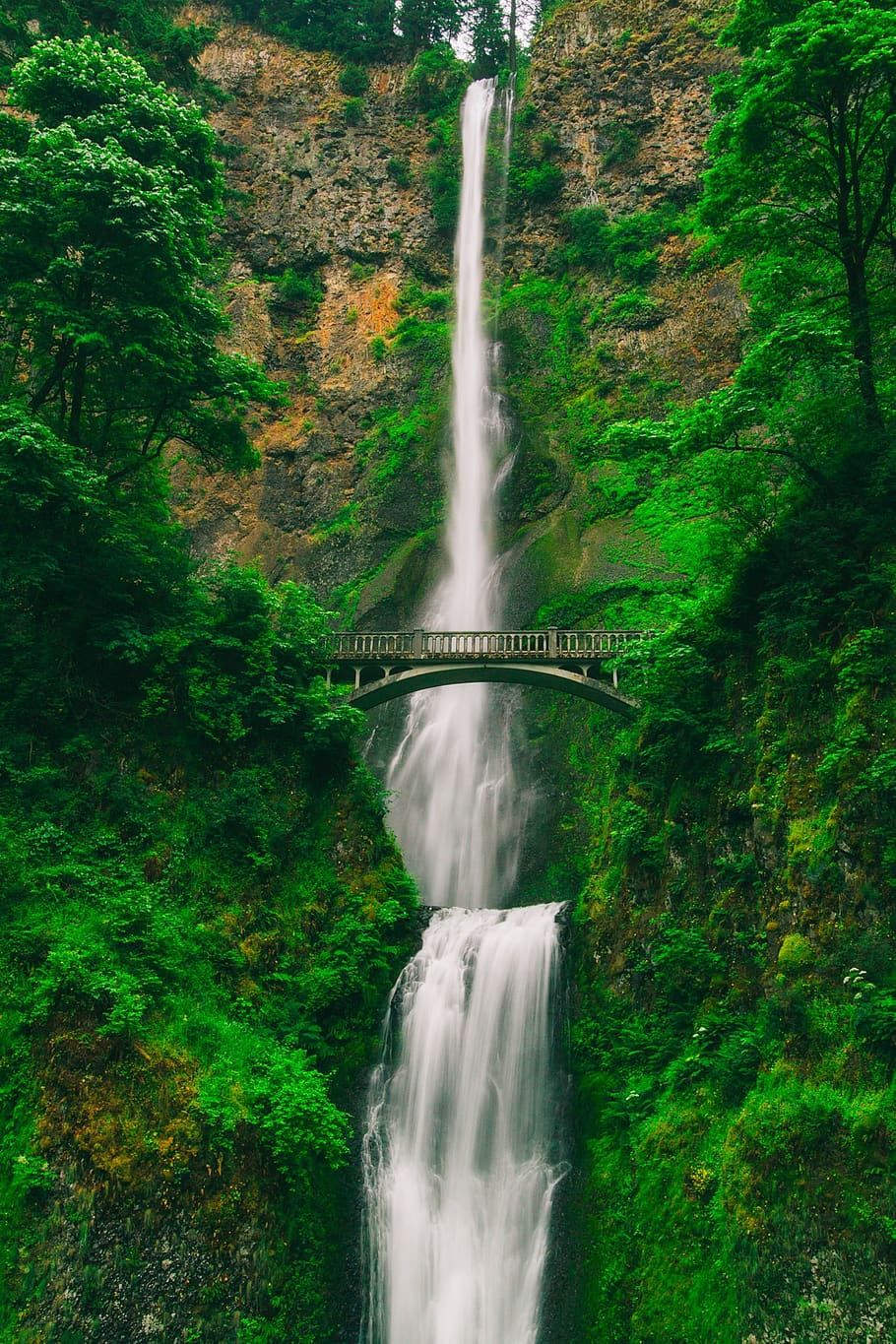 Bridge Near Waterfall, cascade, environment, hdr, landscape, motion HD wallpaper
