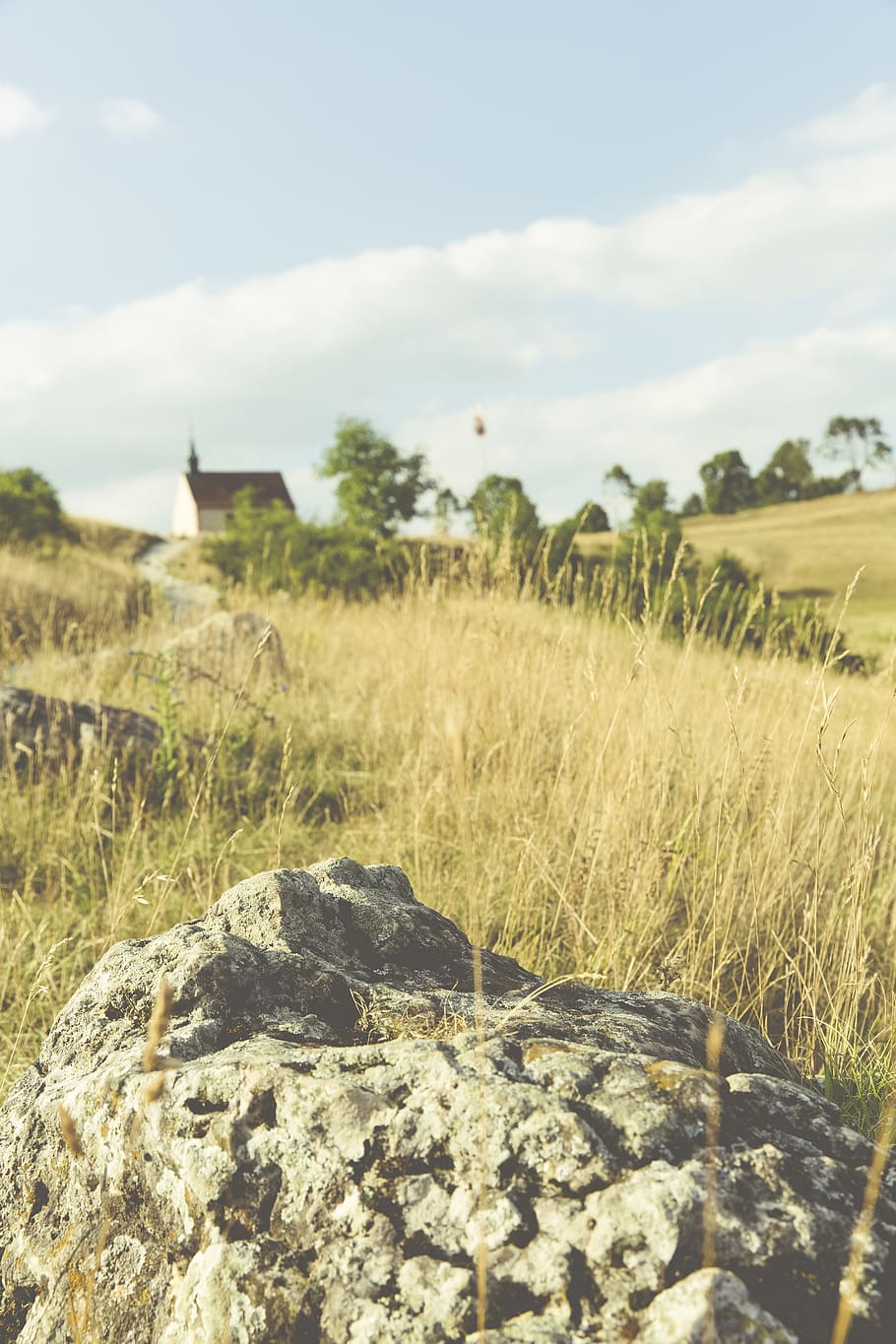 Grey Rock on Brown and Green Grassy Field during Daytime, adventure HD wallpaper