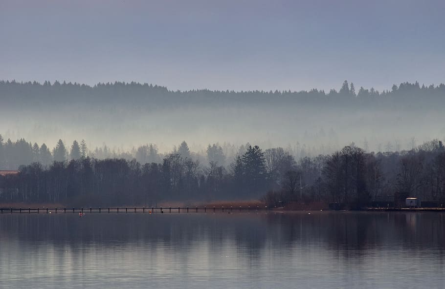 waters, dawn, lake, river, reflection, fog, twilight, haze HD wallpaper