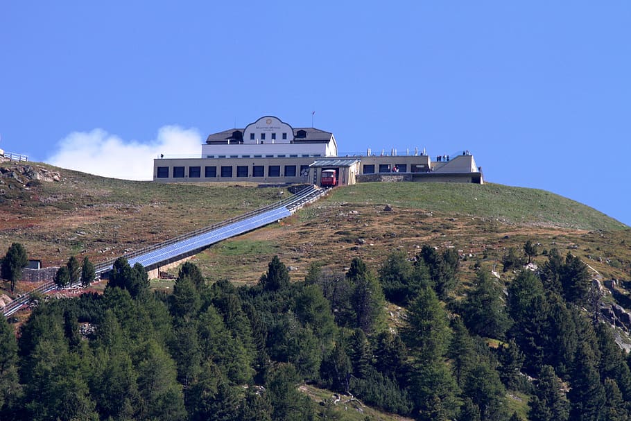 muottas, muragl, engadin, alpine, svizzera, mountains, funicular railway HD wallpaper