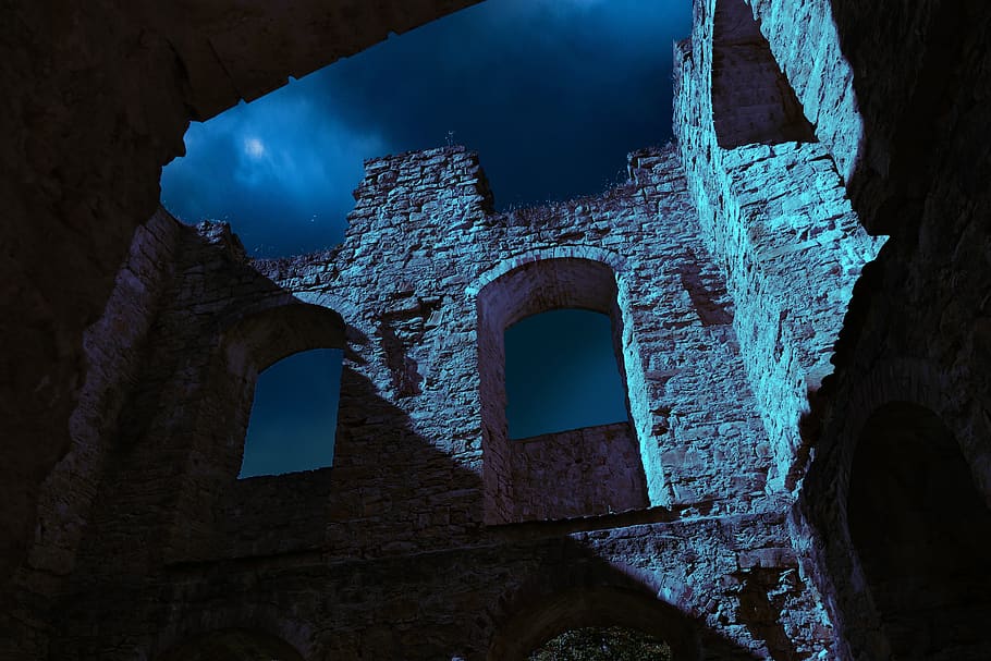 ruin, building, architecture, castle, night, built structure HD wallpaper