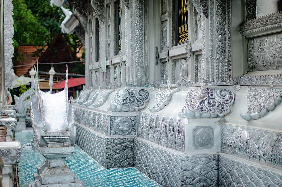 Silver Temple in Chiang Mai, Thailand - detail view, religion, HD wallpaper