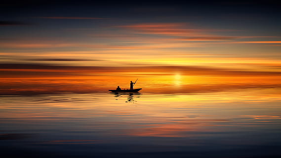 Photo of People on Rowboat During Sunset, 4k wallpaper, backlit HD wallpaper