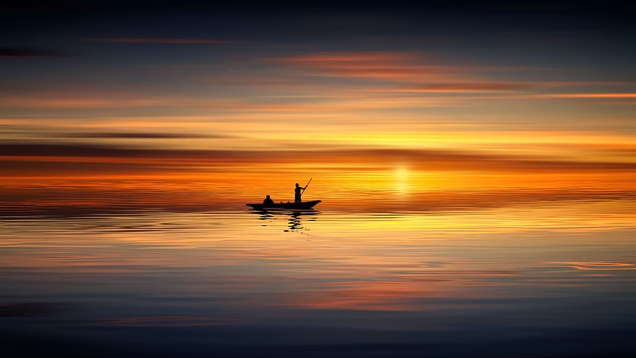 Photo of People on Rowboat During Sunset, 4k wallpaper, backlit
