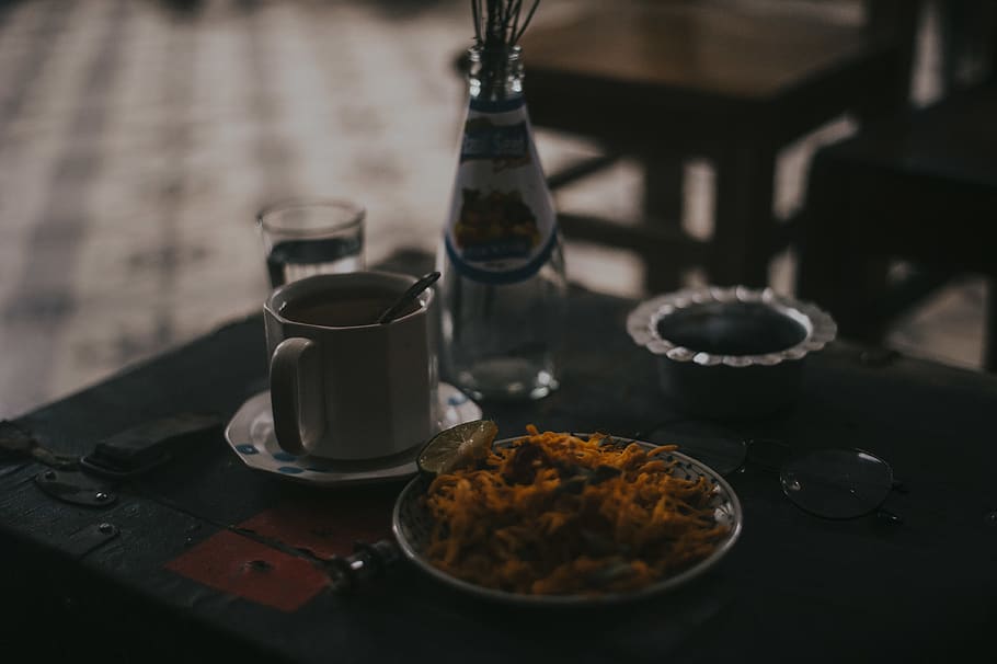 Cup Bottle and Food on Table Close-up Photo, ashtray, beverage HD wallpaper