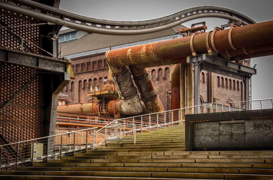 Rusted Brown Industrial Pipe, architecture, building, city, construction HD wallpaper