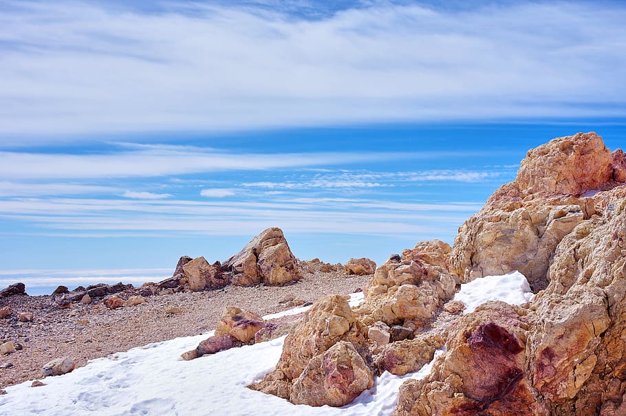 spain, mount teide, clouds, highland, vocalno, rocks, mountain HD wallpaper