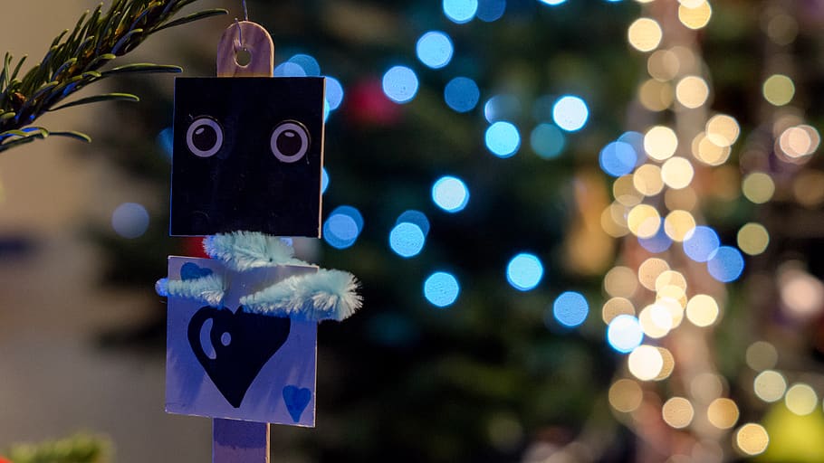christmas, winter, light, bokeh, tree, heart, figure, celebration HD wallpaper