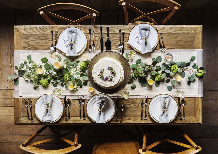 Dining Set, cake, chairs, cutlery, dining table, fancy, flatware HD wallpaper