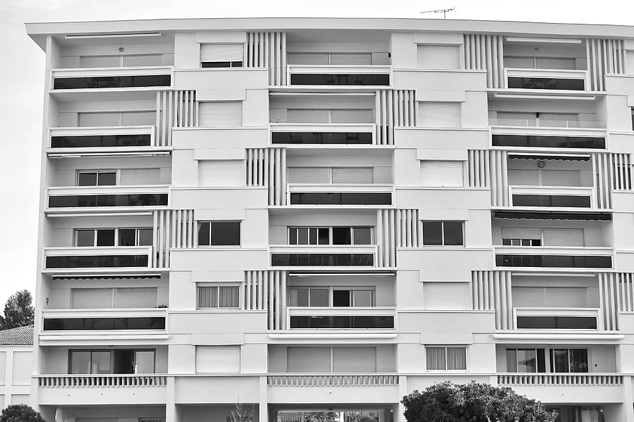 architecture, white, building, modern, city, window, black and white HD wallpaper