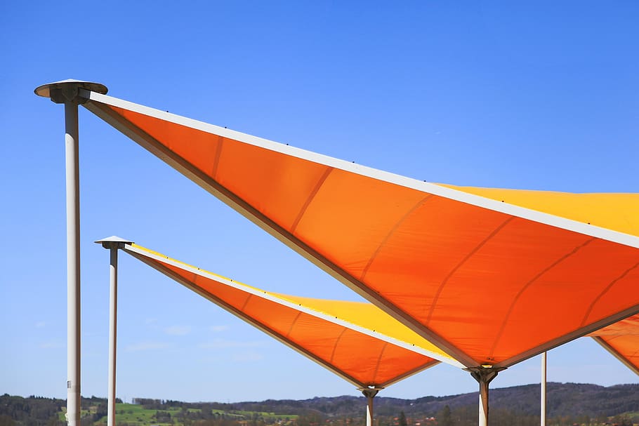 solar plane, orange, sky, blue, nature, day, no people, clear sky HD wallpaper