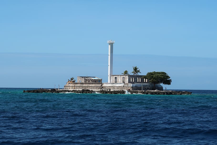 lighthouse, sea, ocean, vacation, water, sky, blue, nature HD wallpaper