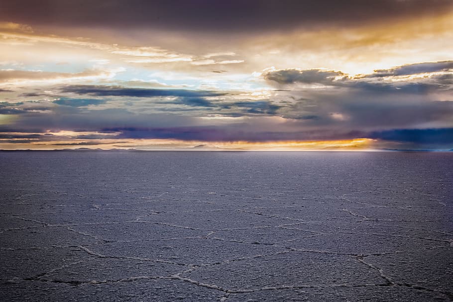 bolivia, uyuni salt flat, sky, cloud - sky, sunset, dramatic sky HD wallpaper