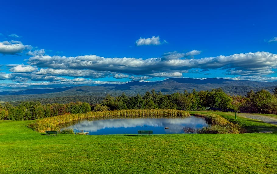 vermont, mountains, landscape, new england, america, sky, clouds, HD wallpaper