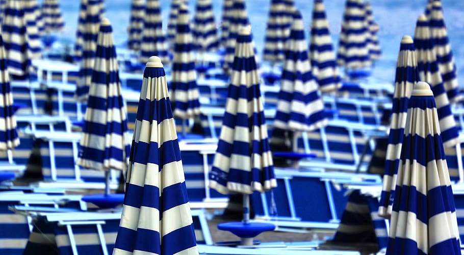 blue, umbrella, outdoor, table, no people, large group of objects HD wallpaper