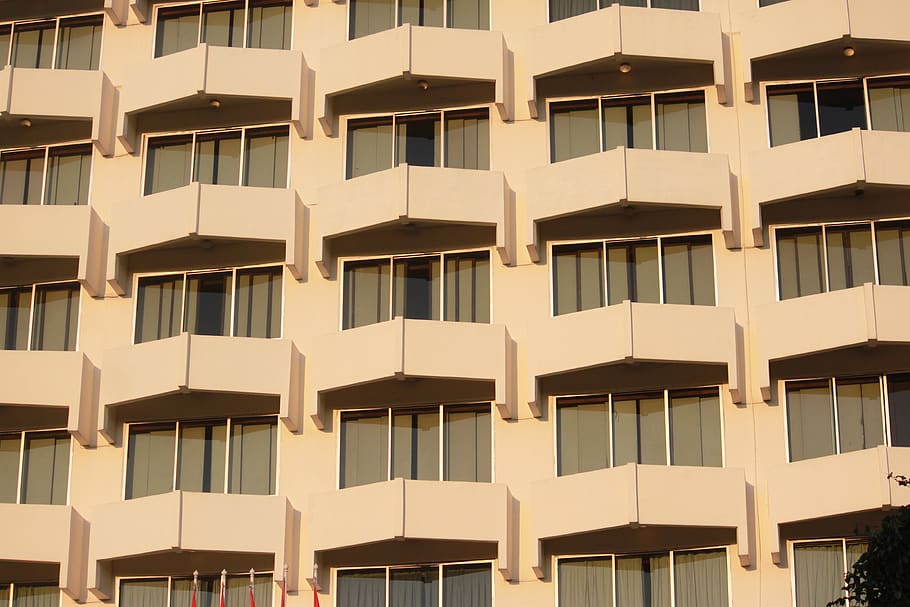 building, retro, pattern, windows, apartment, hotel, building exterior HD wallpaper