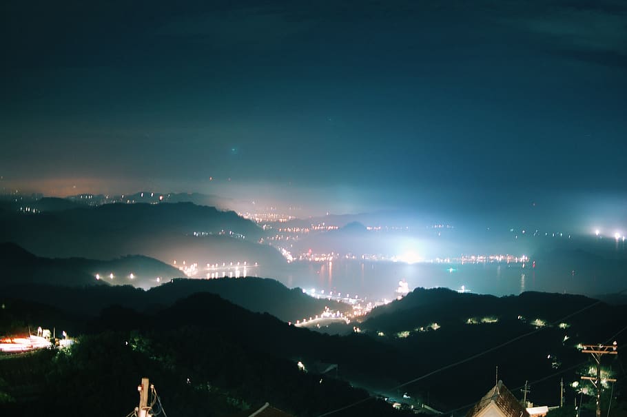 taiwan, jioufen, 九份, 台湾, mountain, sky, night, illuminated, HD wallpaper