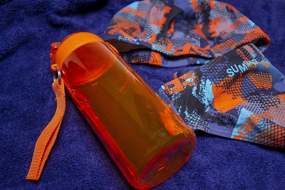 swimming, set, pool, kit, water bottle, towel, cap, bottoms HD wallpaper