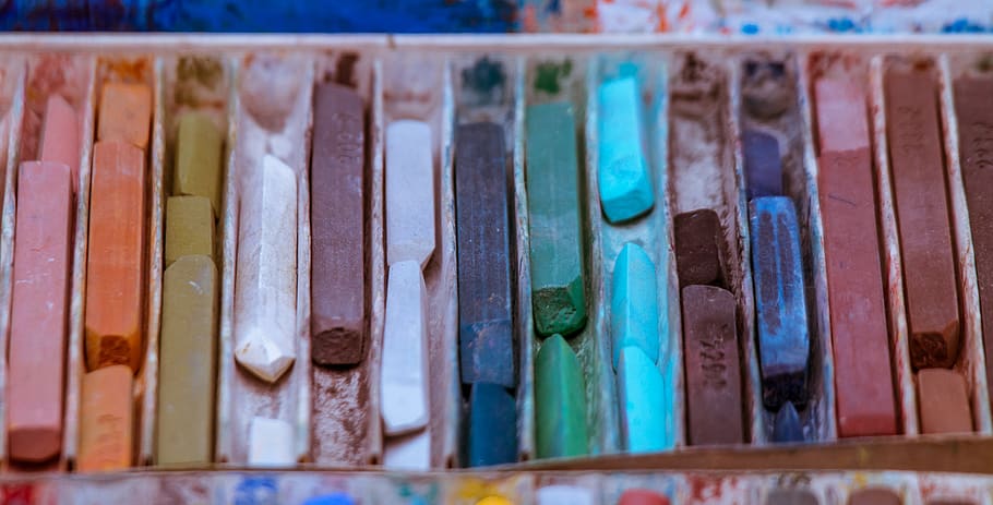 assorted-colored chalks, no people, close-up, wood - material HD wallpaper