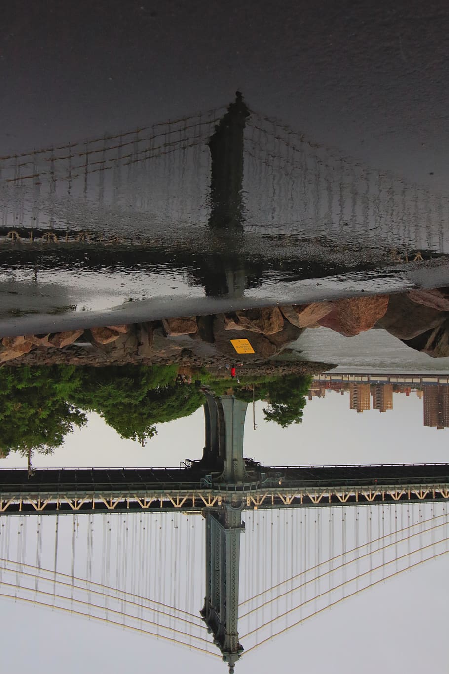 brooklyn bridge park, united states, reflect, puddle, rain