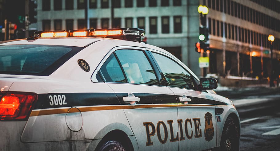 police, car, sirens, lights, city, urban, streets, roads, downtown HD wallpaper