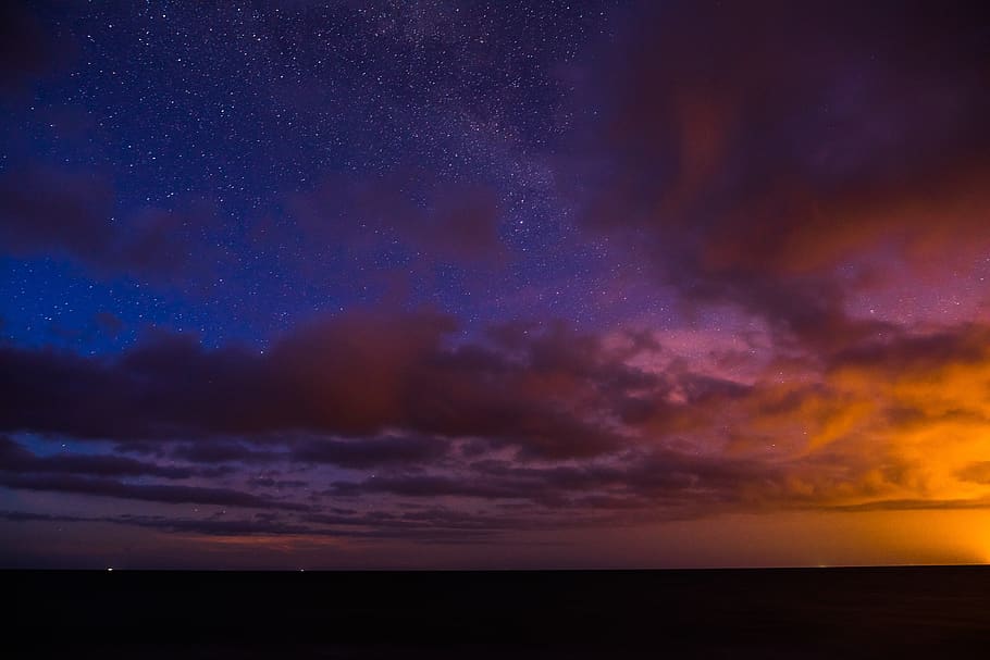 horizon, dark, sky, clouds, sunset, view, sea, water, cloud - sky HD wallpaper
