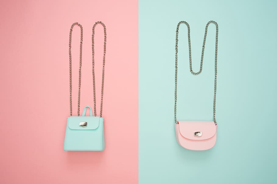 Photo of Two Teal and Pink Leather Crossbody Bags, blue bag, cardboard, HD wallpaper