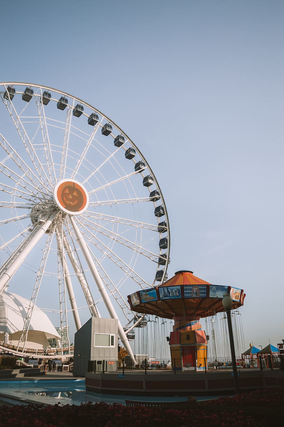 ferris wheel, amusement park, navy pier, vehicle, boat, transportation HD wallpaper