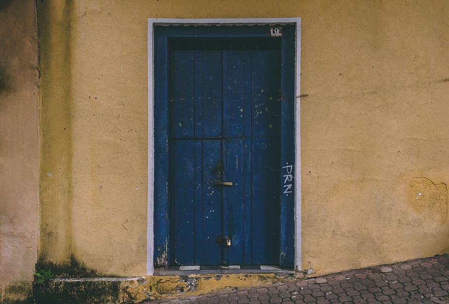 blue wooden door, brazil, embu, wooden window, street, antique