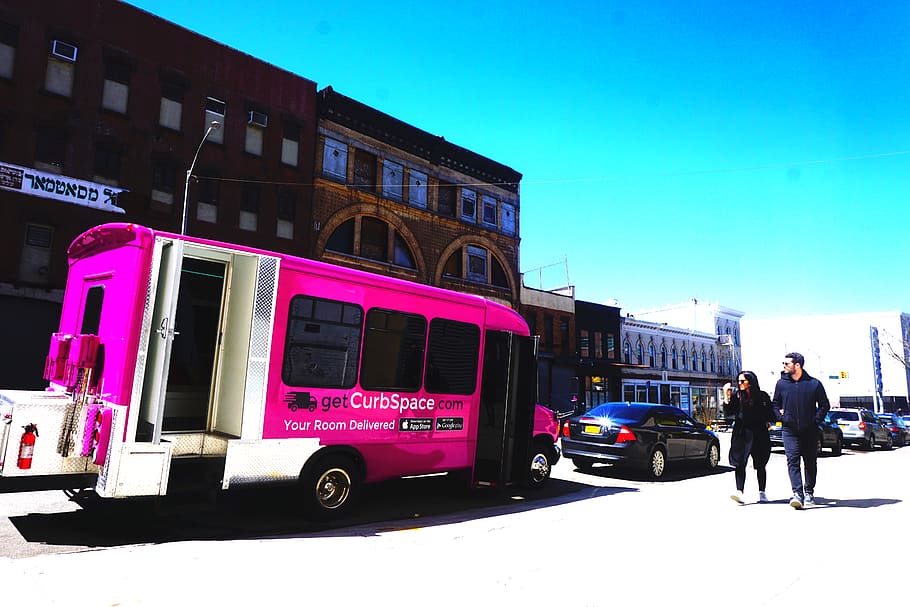 brooklyn, united states, new york, street, pink, people, bus, HD wallpaper