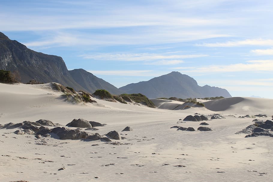 beach, sand, dunes, ocean, sky, landscape, seascape, coast HD wallpaper