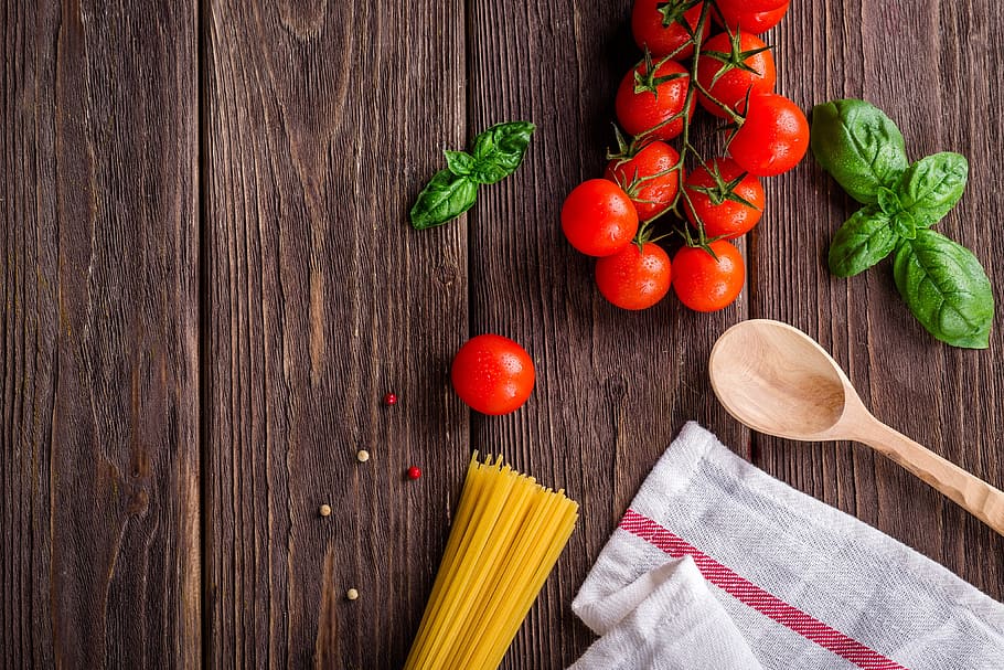 Kitchen Background, food and Drink, backgrounds, pasta, tomato, HD wallpaper