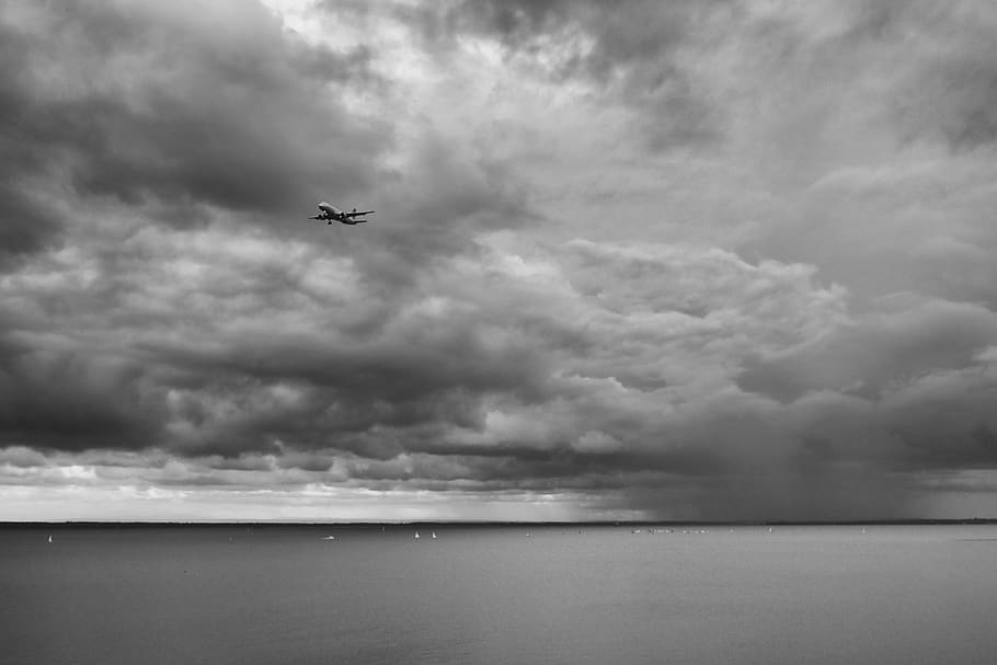 canada, pointe-claire, rain, sailing, airplane, clouds, water HD wallpaper