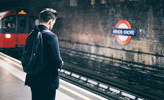 people, man, train, station, travel, alone, adventure, earphones HD wallpaper