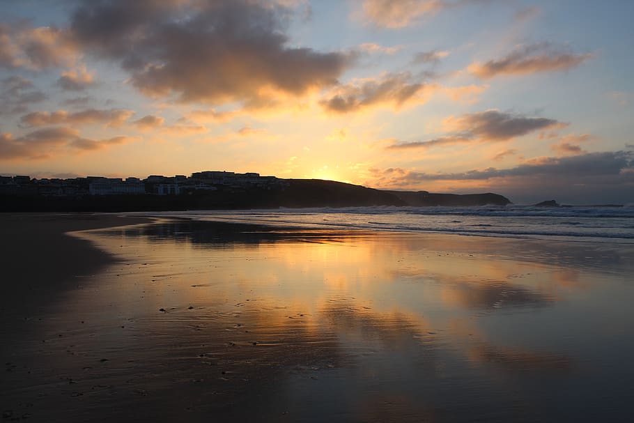 beach, cornwall, sea, horizon, water, sky, sunset, beauty in nature HD wallpaper