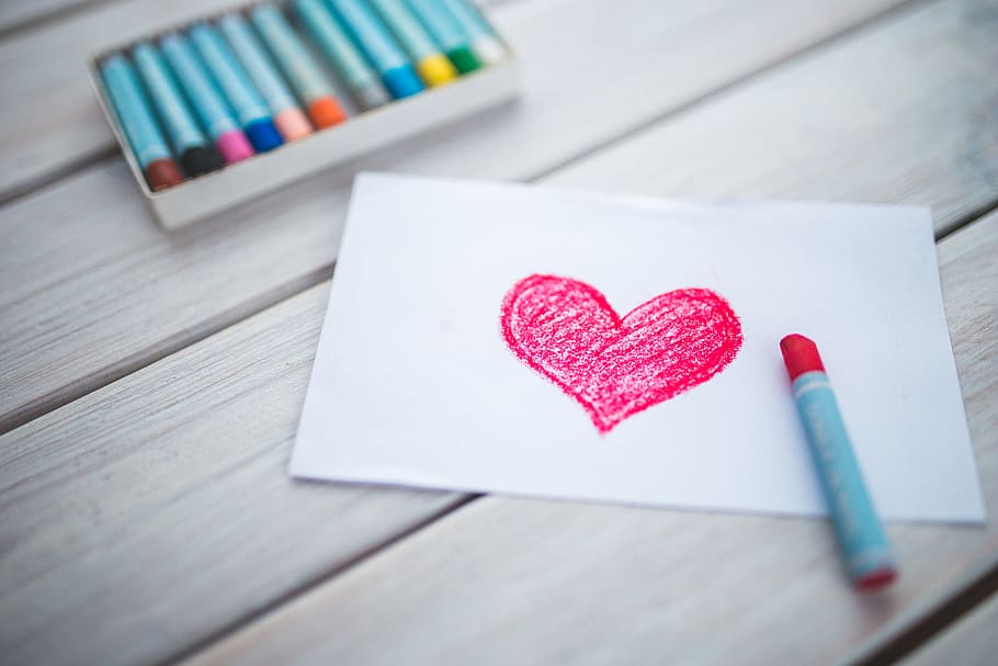 Heart with a red oil pastel, blur, close-up, coloring, colours HD wallpaper