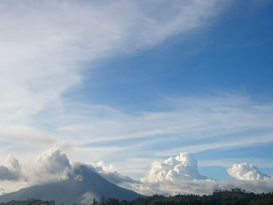 sinabung, mountain, nature, clouds, sky, bright, day, cloud - sky HD wallpaper