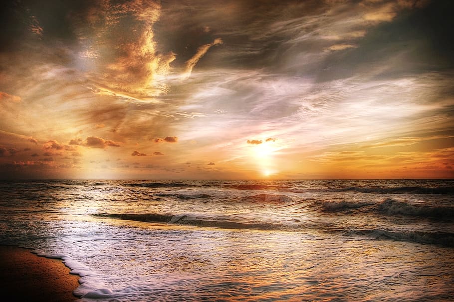 Photo of Sea With Cloudy Sky, away, beach, clouds, coast, dawn HD wallpaper