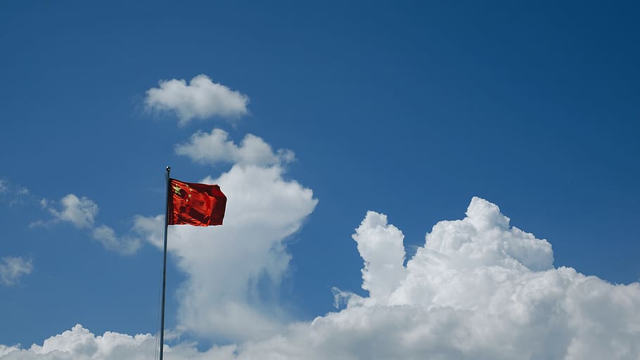 china, five-star red flag, sky, patriotism, cloud - sky, nature HD wallpaper