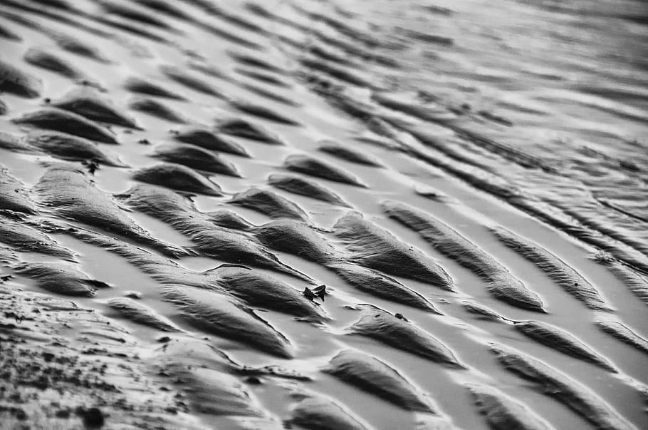the waves, sand, texture, invoice, wrinkles, detail of, black and white HD wallpaper
