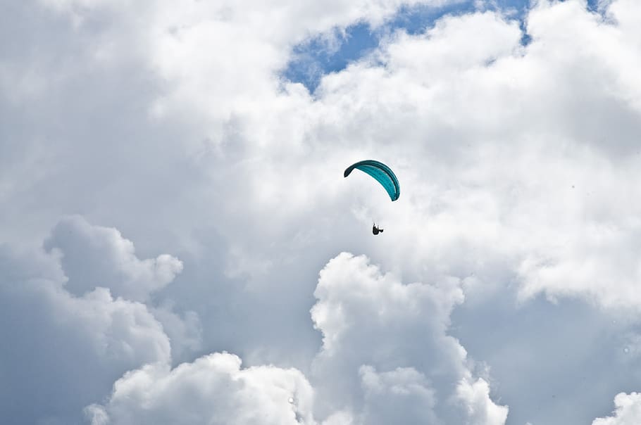 paraglider, air, clouds, sky, sport, paragliding, adventure HD wallpaper