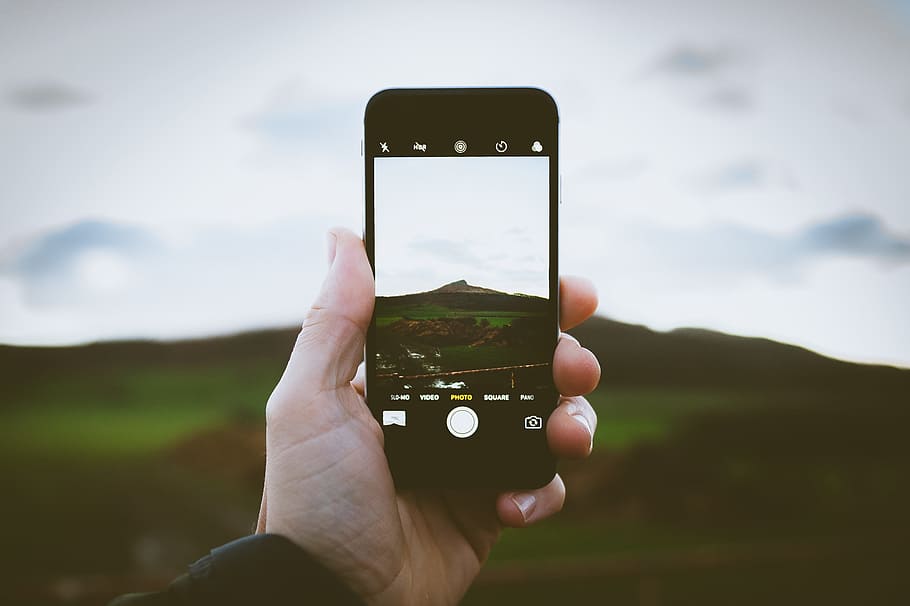hand, palm, blur, mobile, phone, touchscreen, camera, sky, highland HD wallpaper