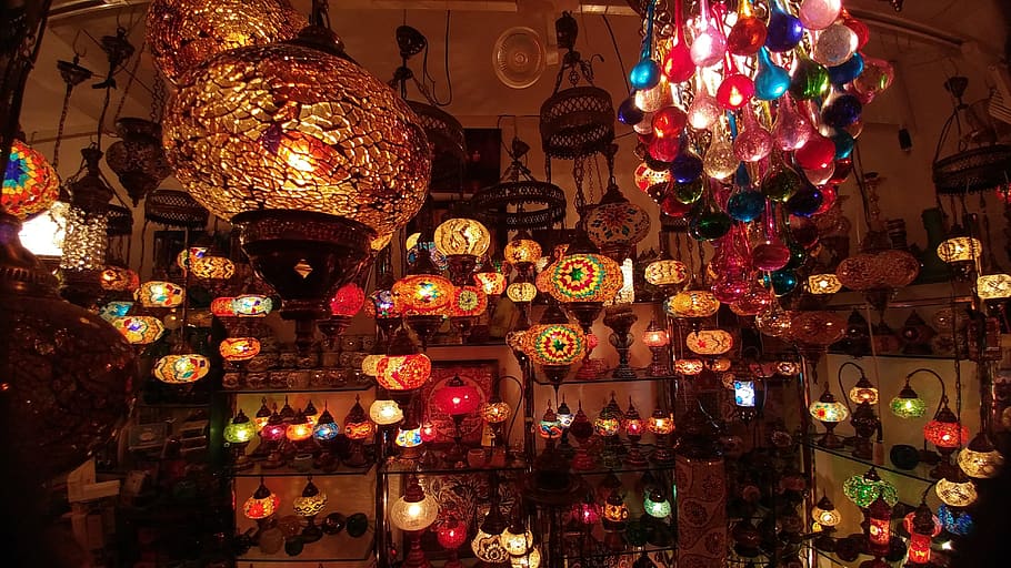 shop, bazaar, market, lighting, turkey, küçük ayasofya mh., HD wallpaper