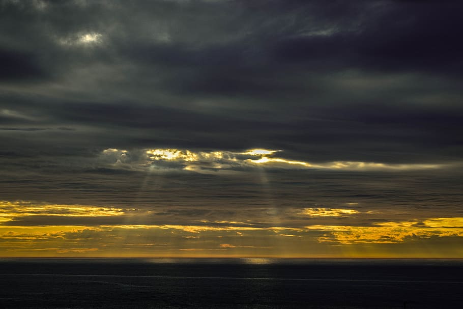 sunset, water, clouds, sea, dusk, cloud - sky, scenics - nature HD wallpaper