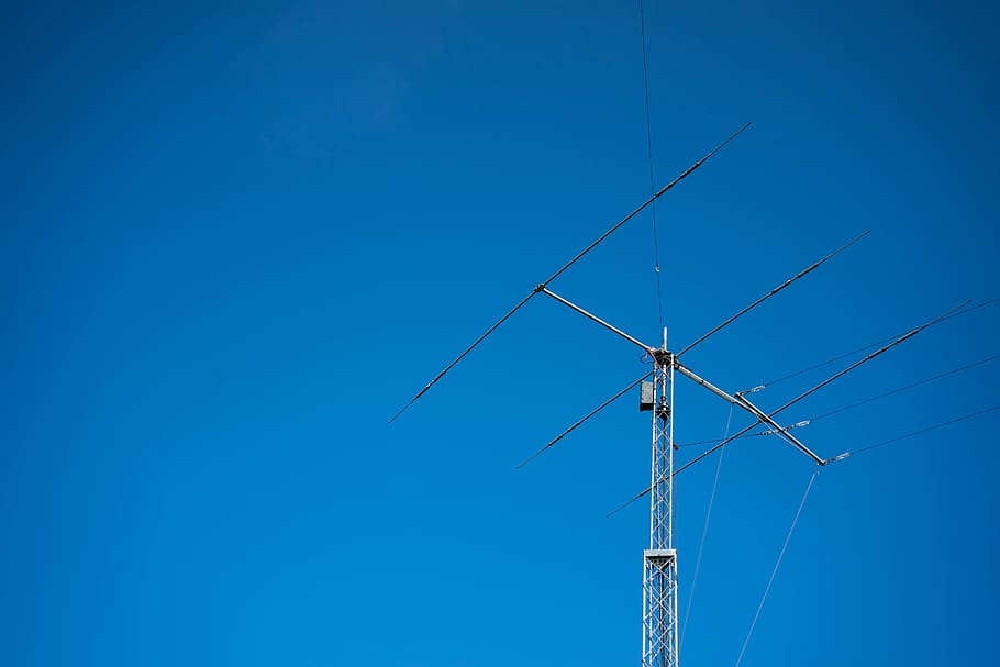 antenna, utility pole, electrical device, sky, transmit, blue, HD wallpaper